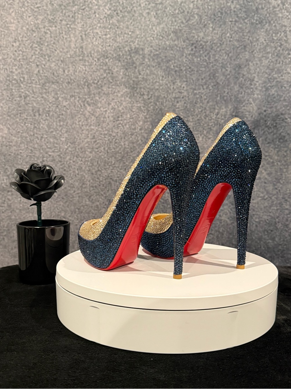 Christian Louboutin Blue and Gold Crystal (Rhinestone) Platform Pumps - Picture 7 of 12